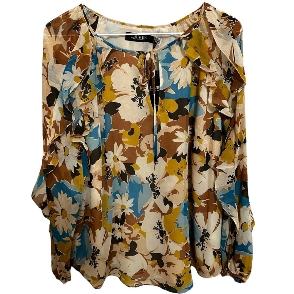 Lauren Ralph Lauren Floral Blouse. Size: 1X. NWT. Poly Crinkle Ggt 58-maygi - Picture 3 of 12